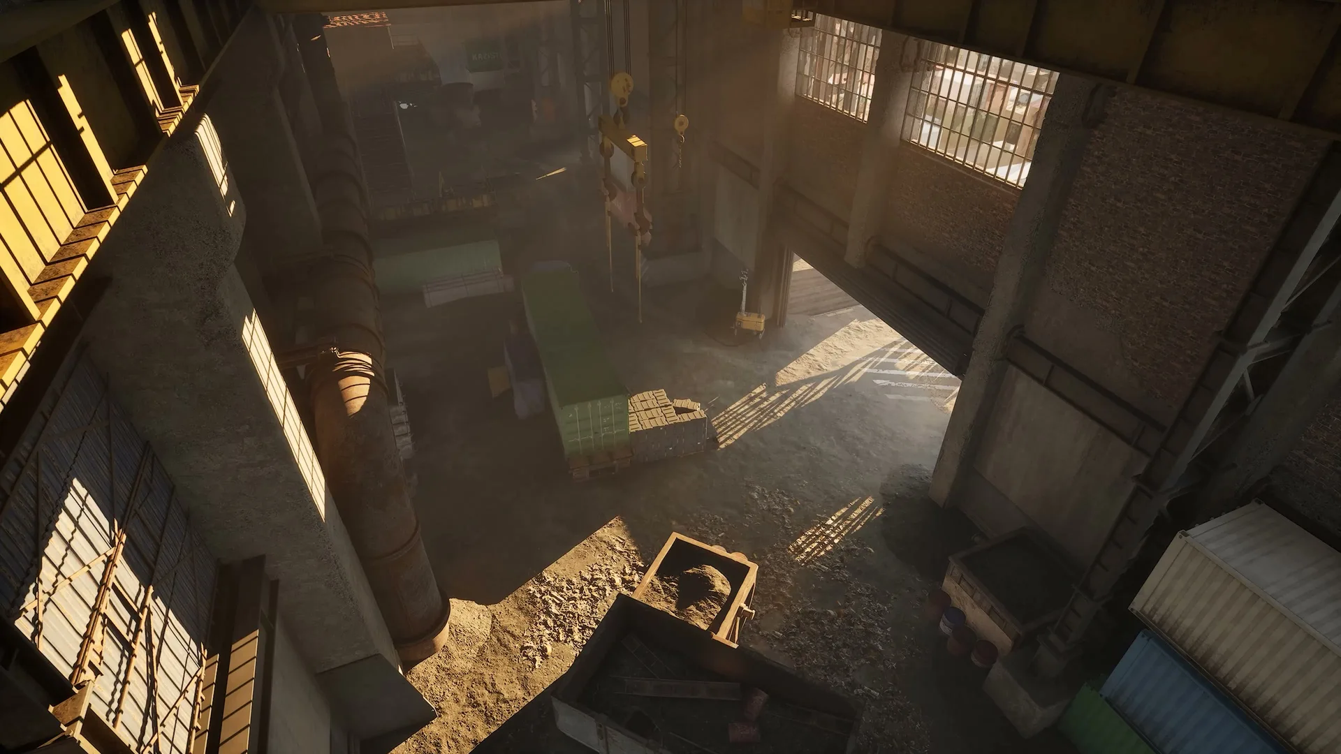 An overhead view of foundry machinery in the WARDOGS reveal trailer.